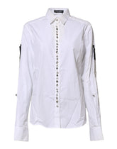 Dolce & Gabbana White Crystal Embellished Collared Shirt Top
